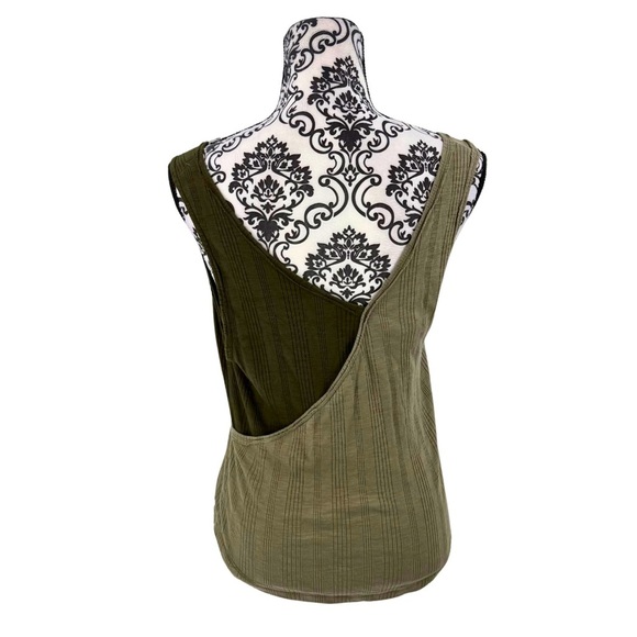 Pilcro Dual Tone Asymmetrical Tank Top Olive Green Ribbed Sustainable Cotton, S - Picture 7 of 12